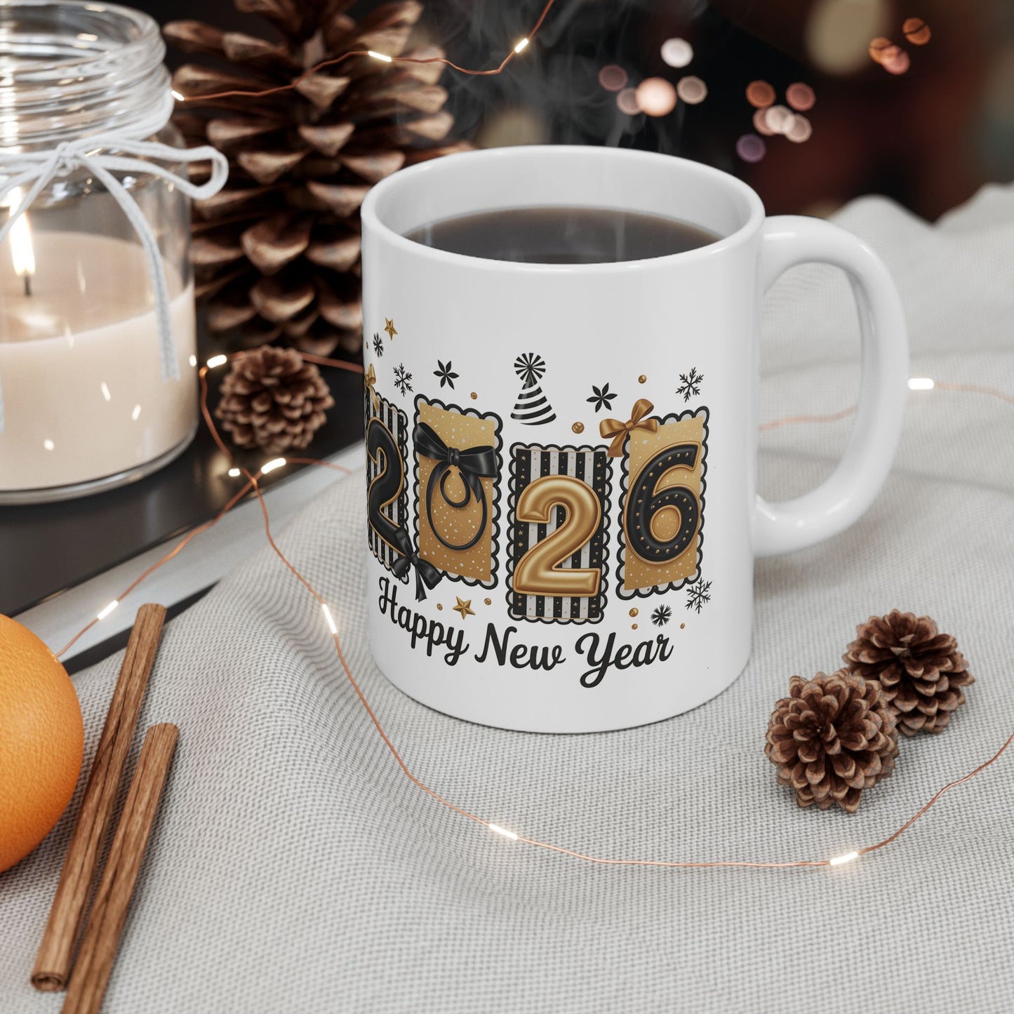 Happy New Year 2026 Mug | Champagne Gold Celebration Ceramic Mug