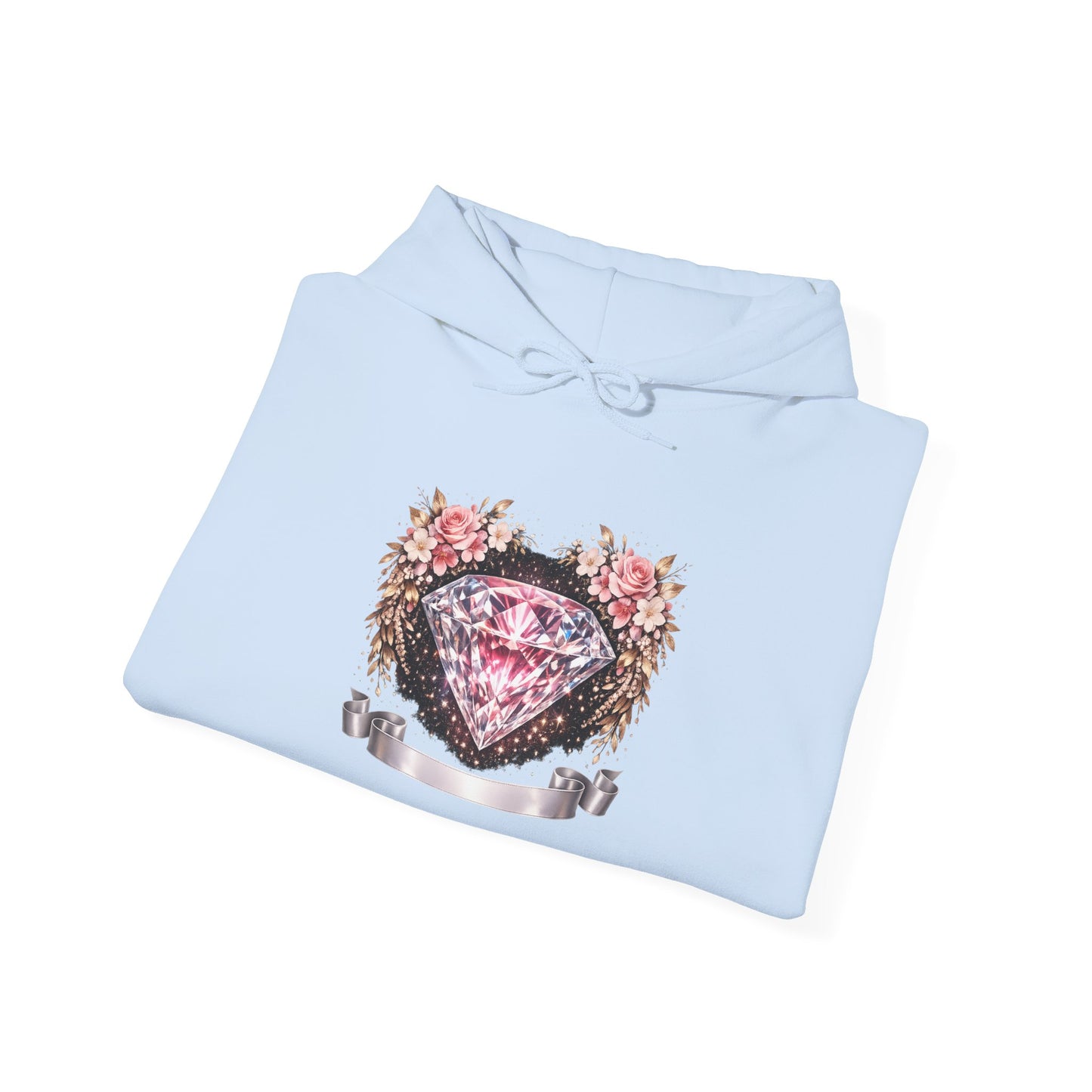 Hoodie — Pink Diamond Heart Floral Crest Hoodie