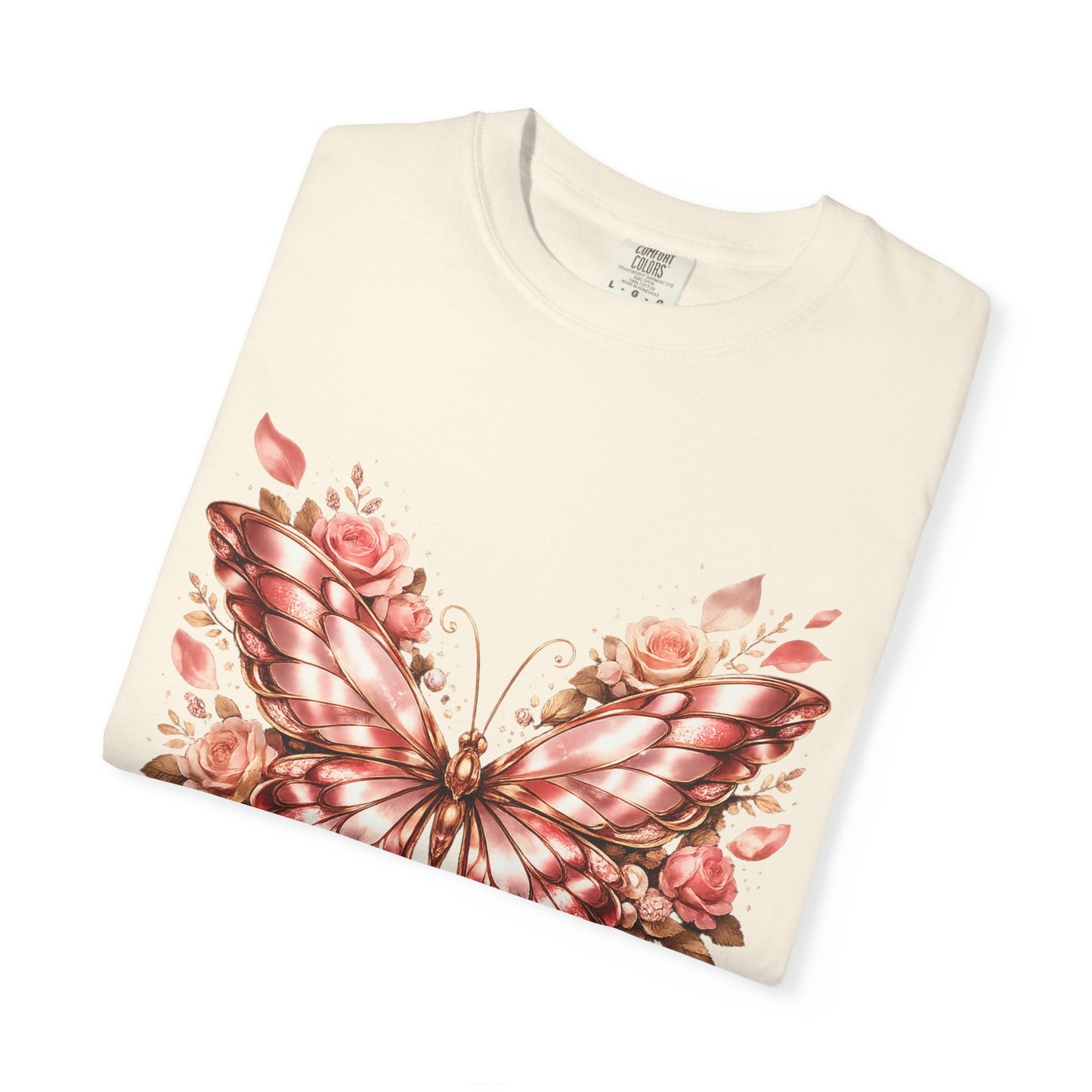 Rose Gold Butterfly T-Shirt — Floral Ribbon Graphic Tee