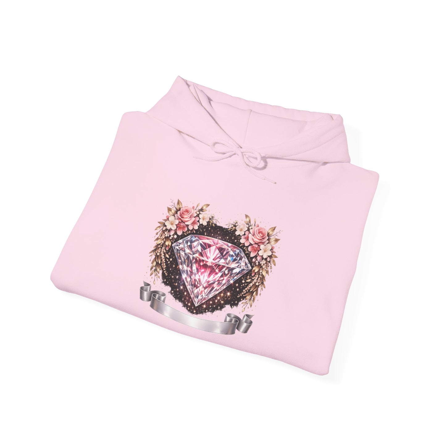 Hoodie — Pink Diamond Heart Floral Crest Hoodie