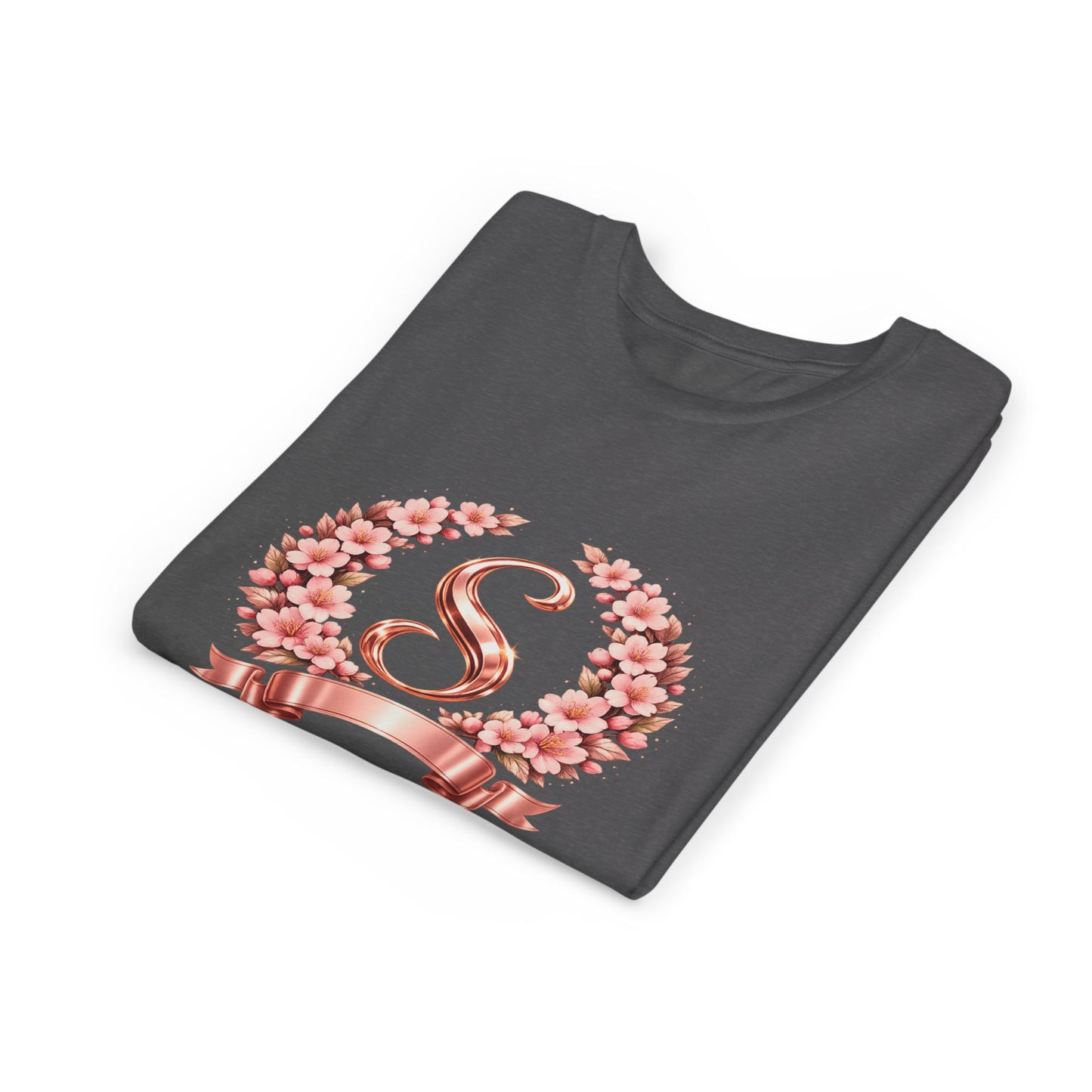 Youth Tee — Rose Gold Floral Monogram 'S' Shirt