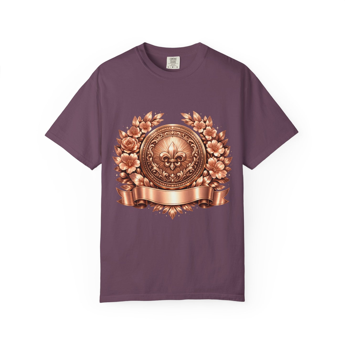 Vintage Fleur-de-Lis Crest T-Shirt — Bronze Laurel Emblem Tee