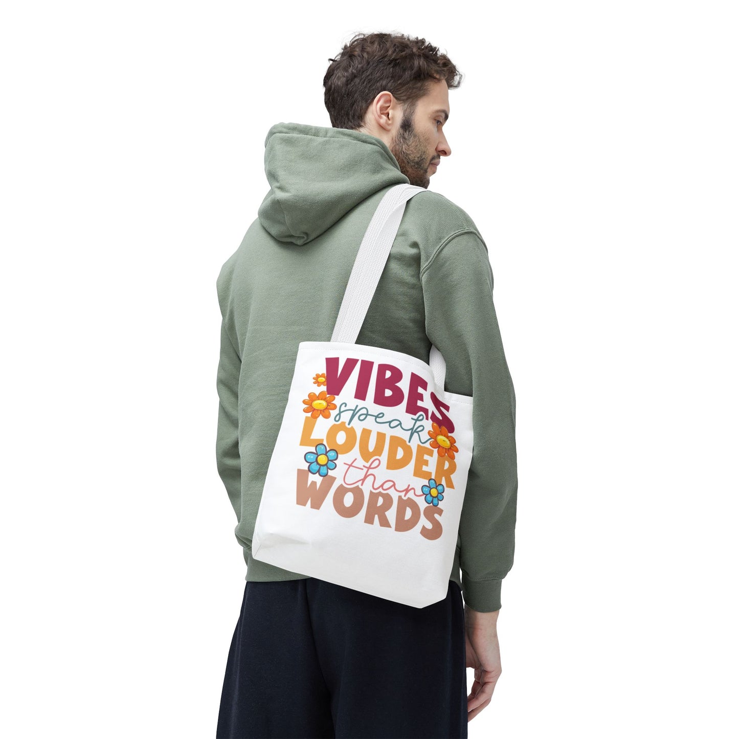Vibes Speak Louder Than Words Tote | Retro Flower Typography