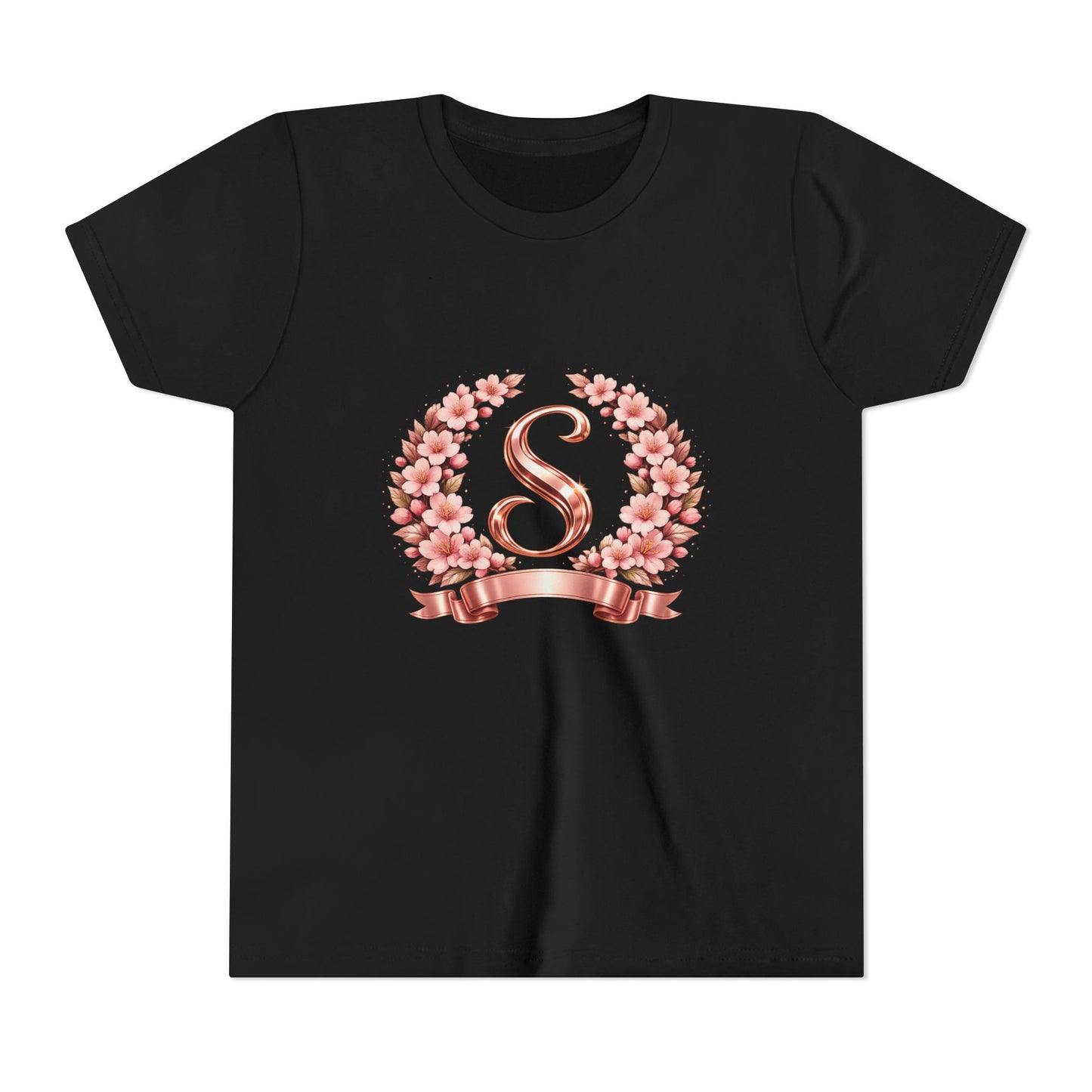 Youth Tee — Rose Gold Floral Monogram 'S' Shirt