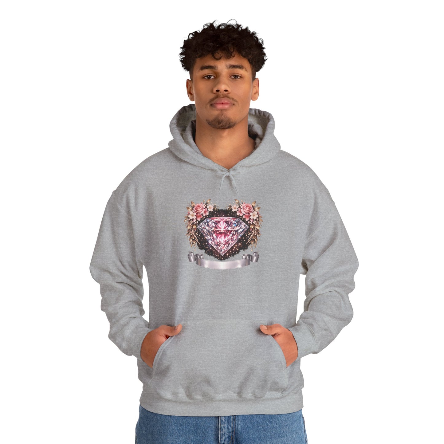 Hoodie — Pink Diamond Heart Floral Crest Hoodie