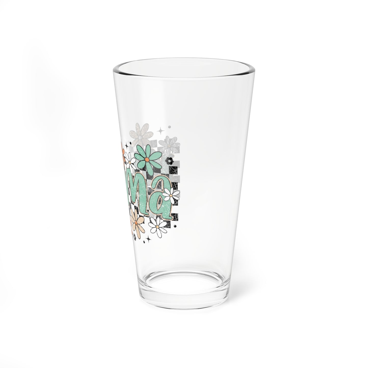 Mama Floral Script Mixing Glass | 16oz Flower Pattern Pint Glass