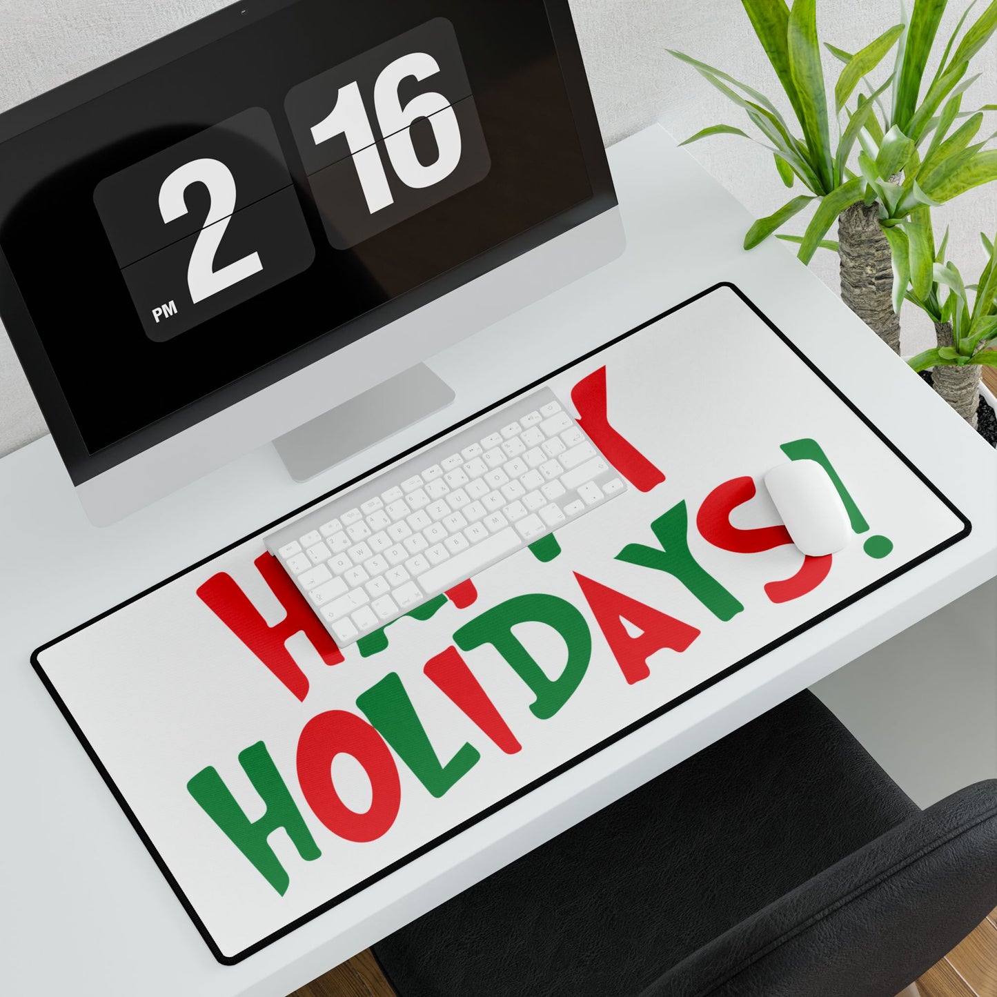 Happy Holidays! Desk Mat | Holiday Script, Red & Green Desk Mat