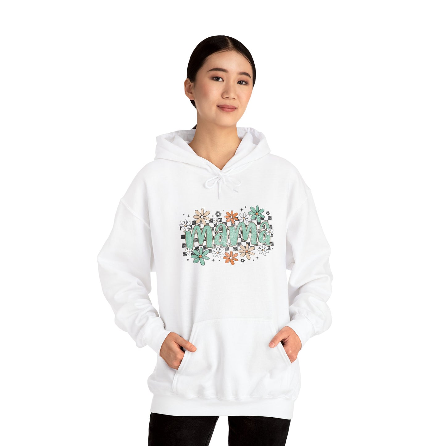 Floral Mama Hoodie – Checkerboard Green Mom Sweatshirt