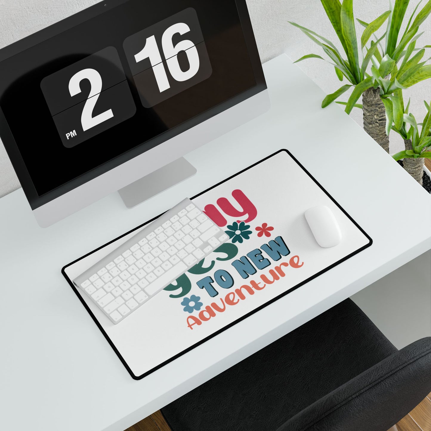 Say Yes to New Adventure Desk Mat | Retro Floral Typography