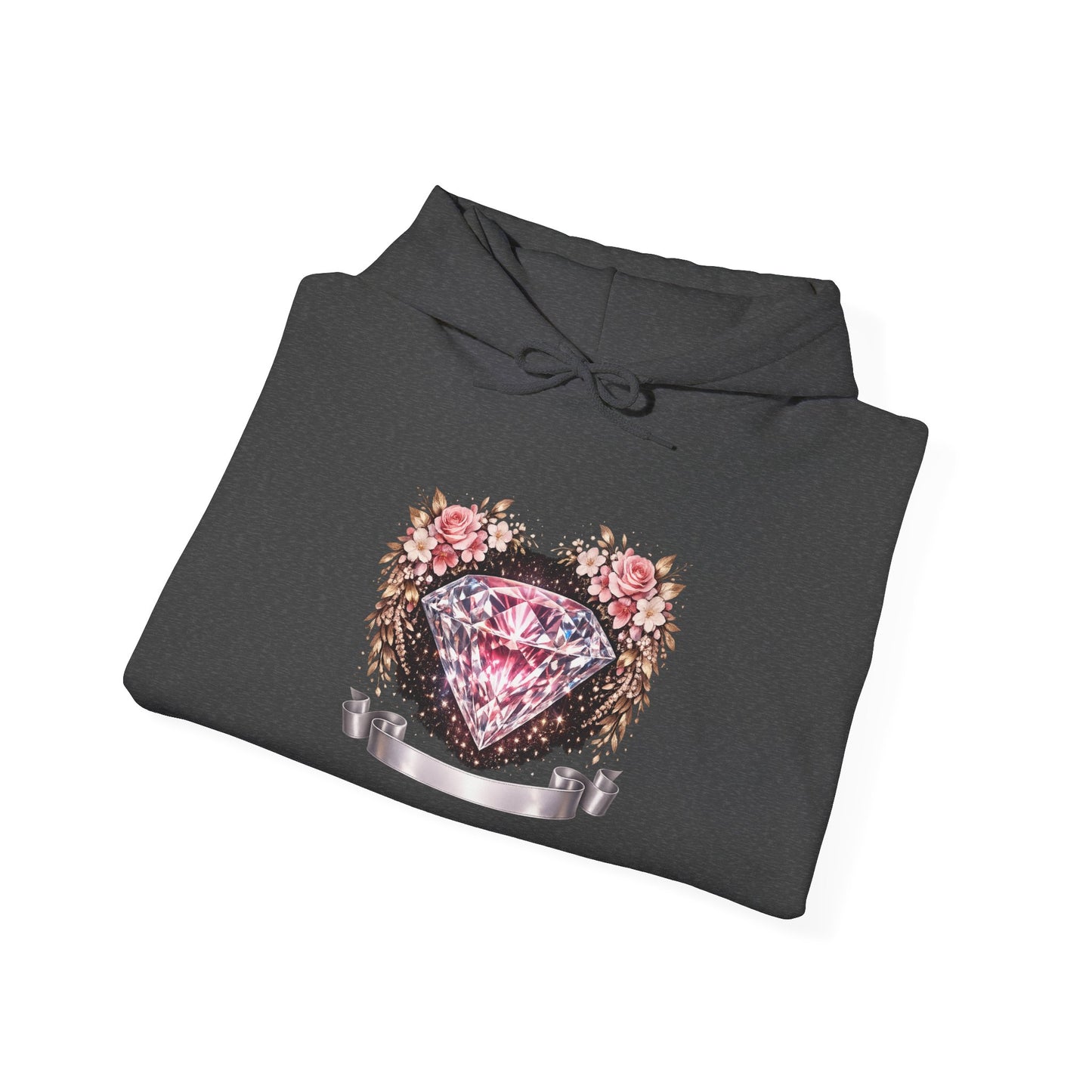 Hoodie — Pink Diamond Heart Floral Crest Hoodie