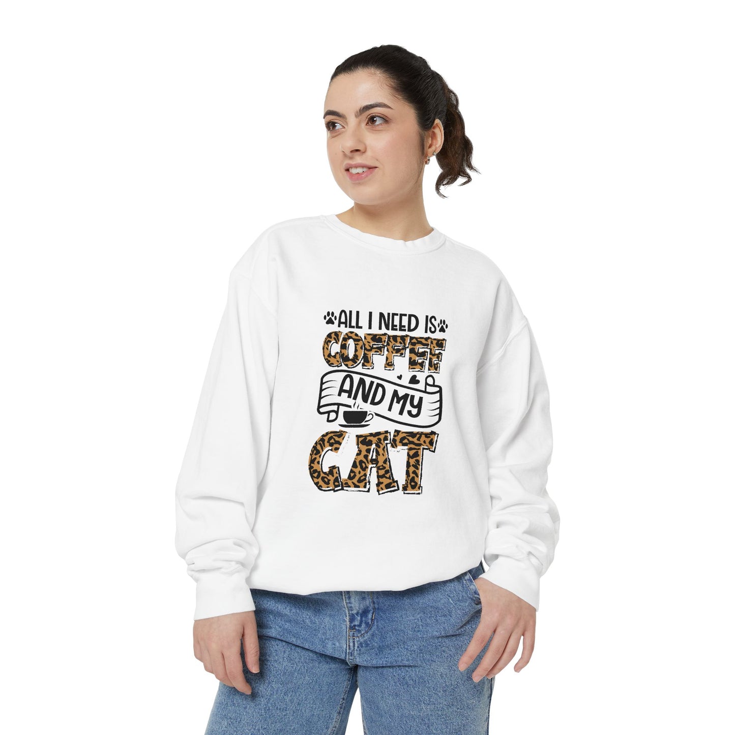 All I Need Is Coffee and My Cat Sweatshirt | Leopard Print Cat Design