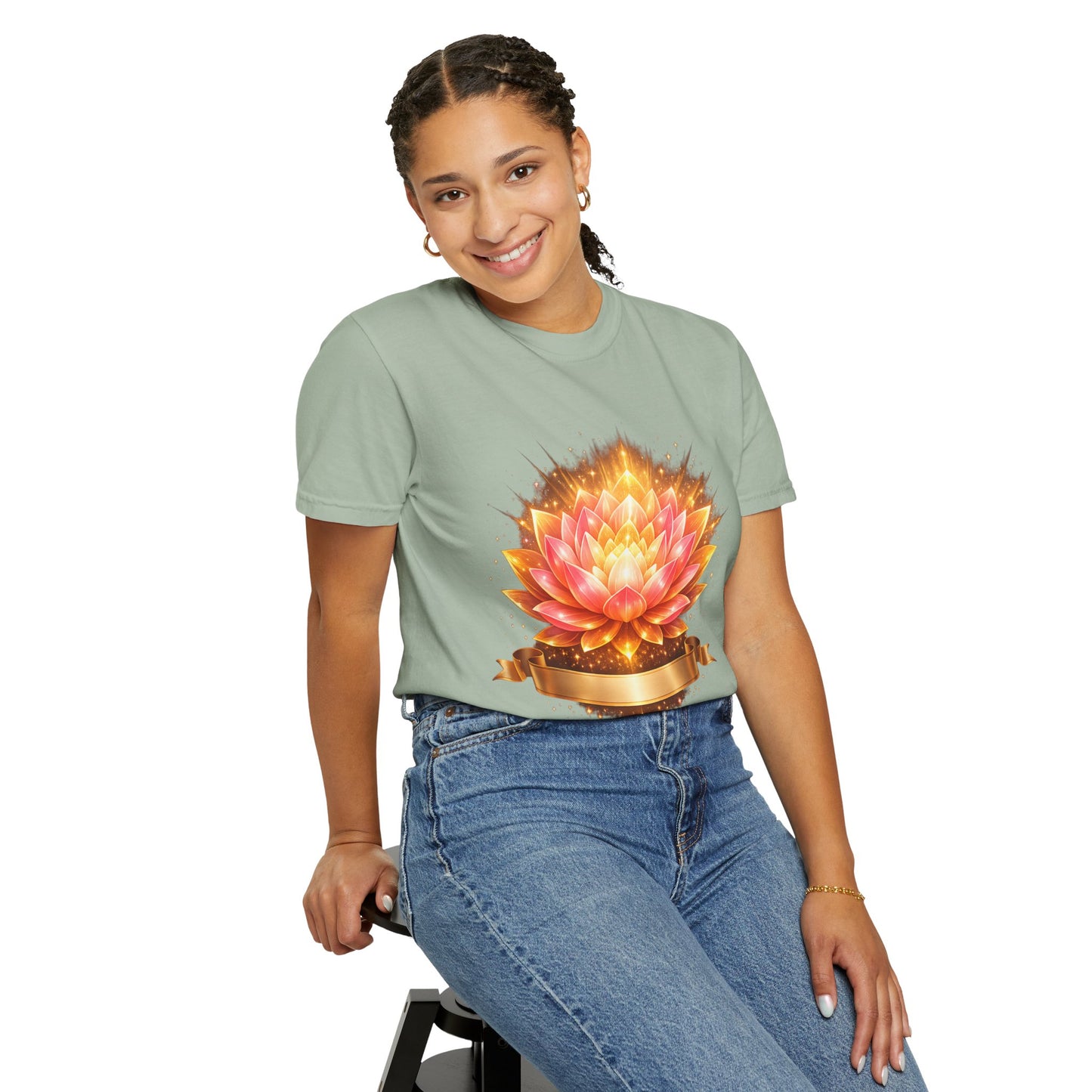 Lotus Bloom Graphic T-Shirt — Golden Floral Mandala Tee
