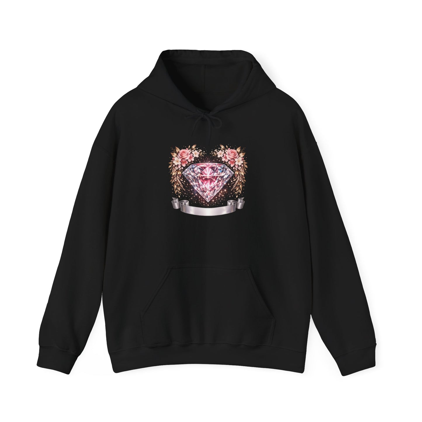 Hoodie — Pink Diamond Heart Floral Crest Hoodie
