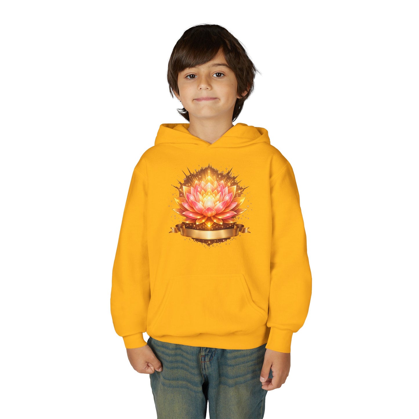 Youth Hoodie — Golden Lotus Meditation Graphic