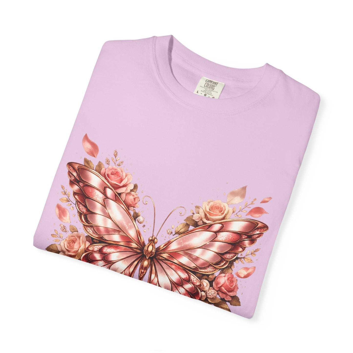 Rose Gold Butterfly T-Shirt — Floral Ribbon Graphic Tee