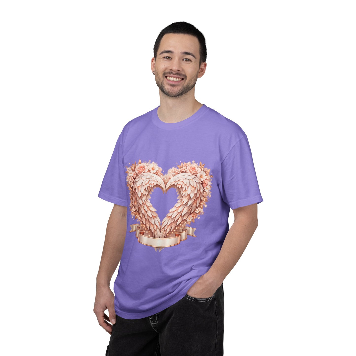 Angel Wing Heart T-Shirt — Floral Ribbon Love Graphic Tee