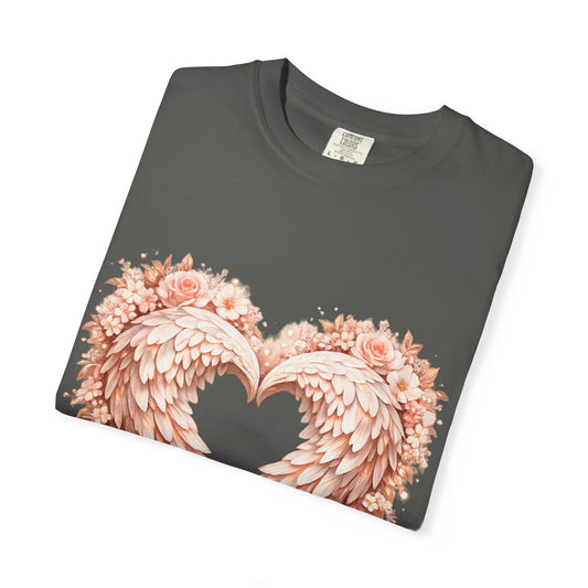 Angel Wing Heart T-Shirt — Floral Ribbon Love Graphic Tee