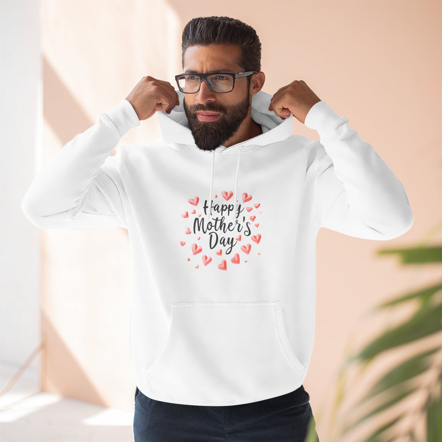 Mother's Day Hoodie - "Happy Mother's Day" Heart Wreath Fleece Pullover