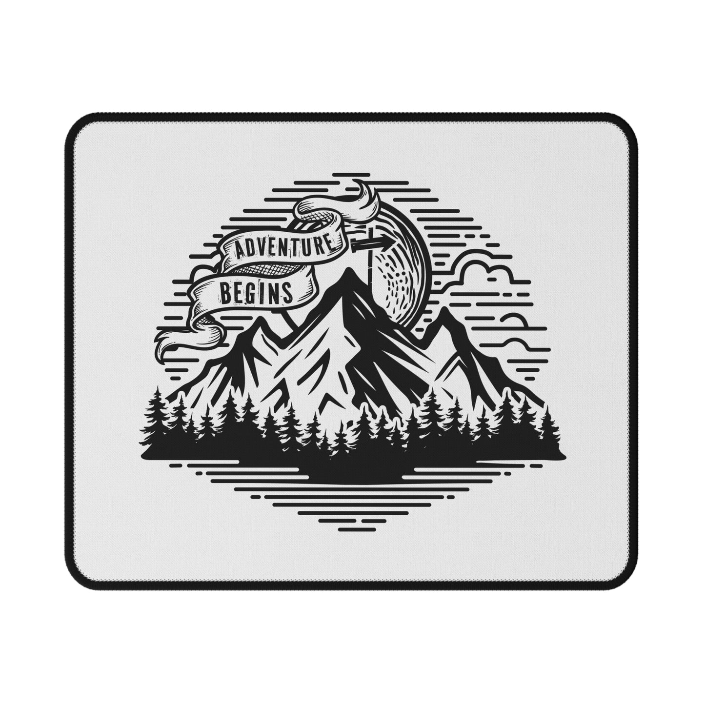 Adventure Begins Mountain Scene Mouse Pad | Camping Nature Desk Mat