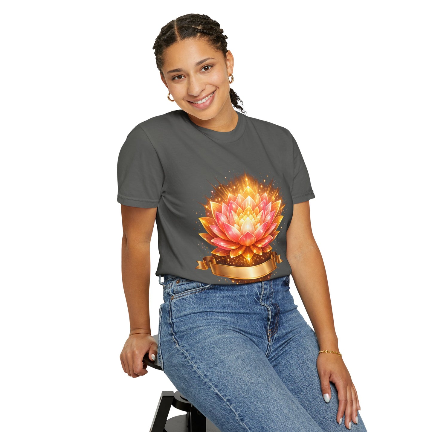 Lotus Bloom Graphic T-Shirt — Golden Floral Mandala Tee