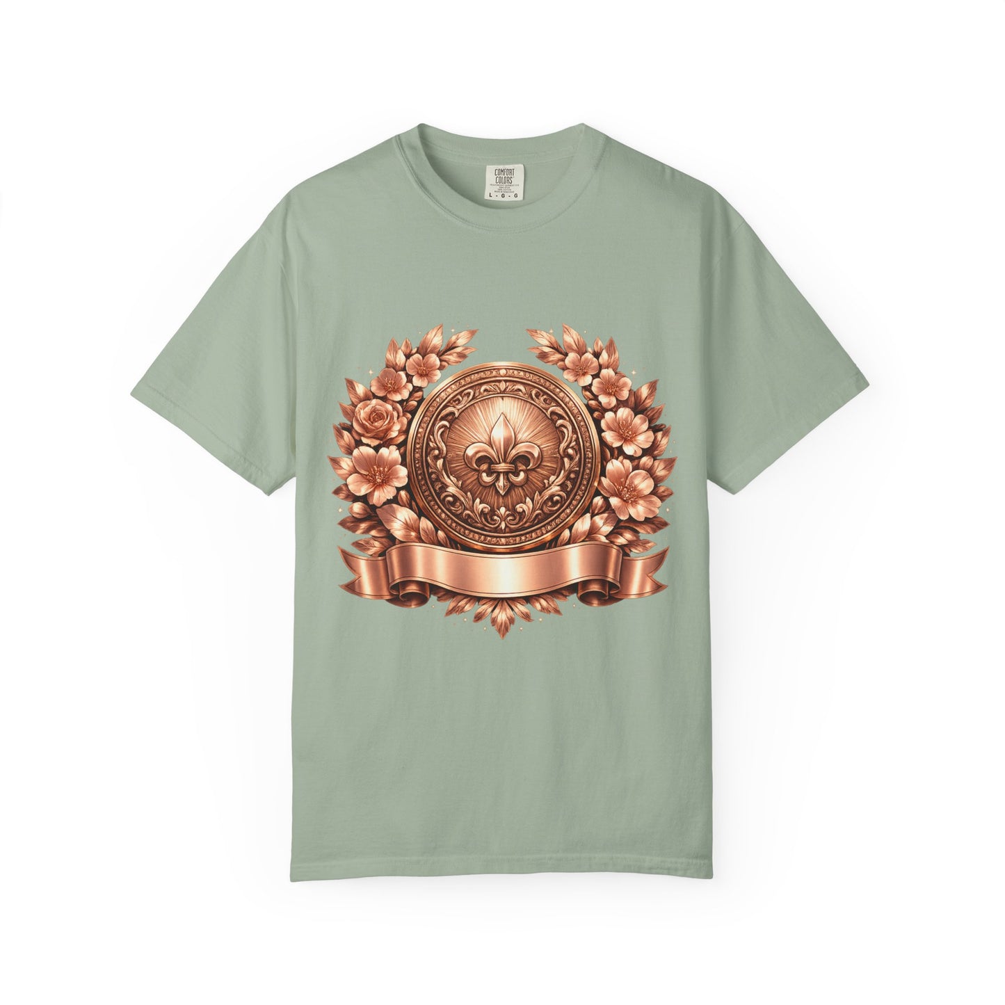 Vintage Fleur-de-Lis Crest T-Shirt — Bronze Laurel Emblem Tee