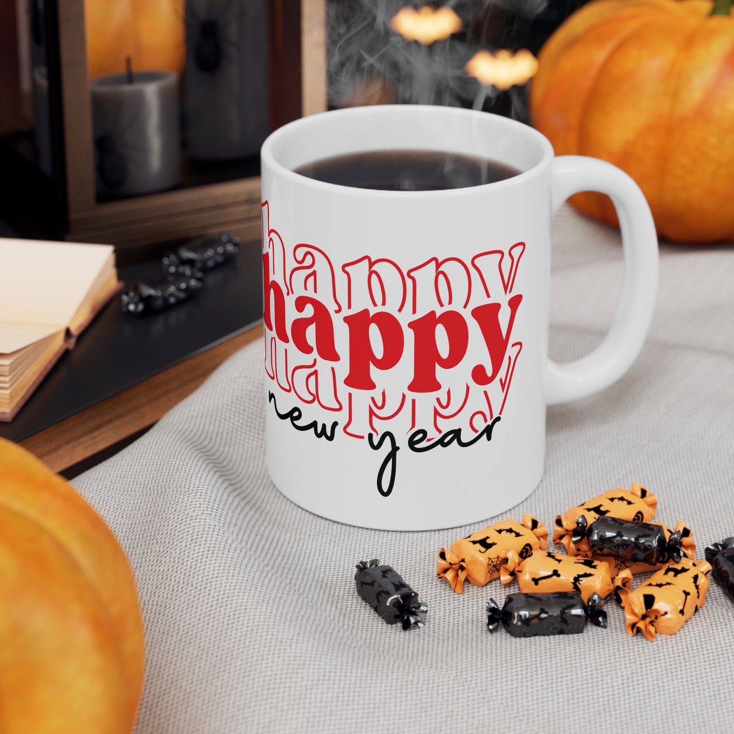 Happy New Year typography mug | Ceramic Coffee Cup 11oz 15oz