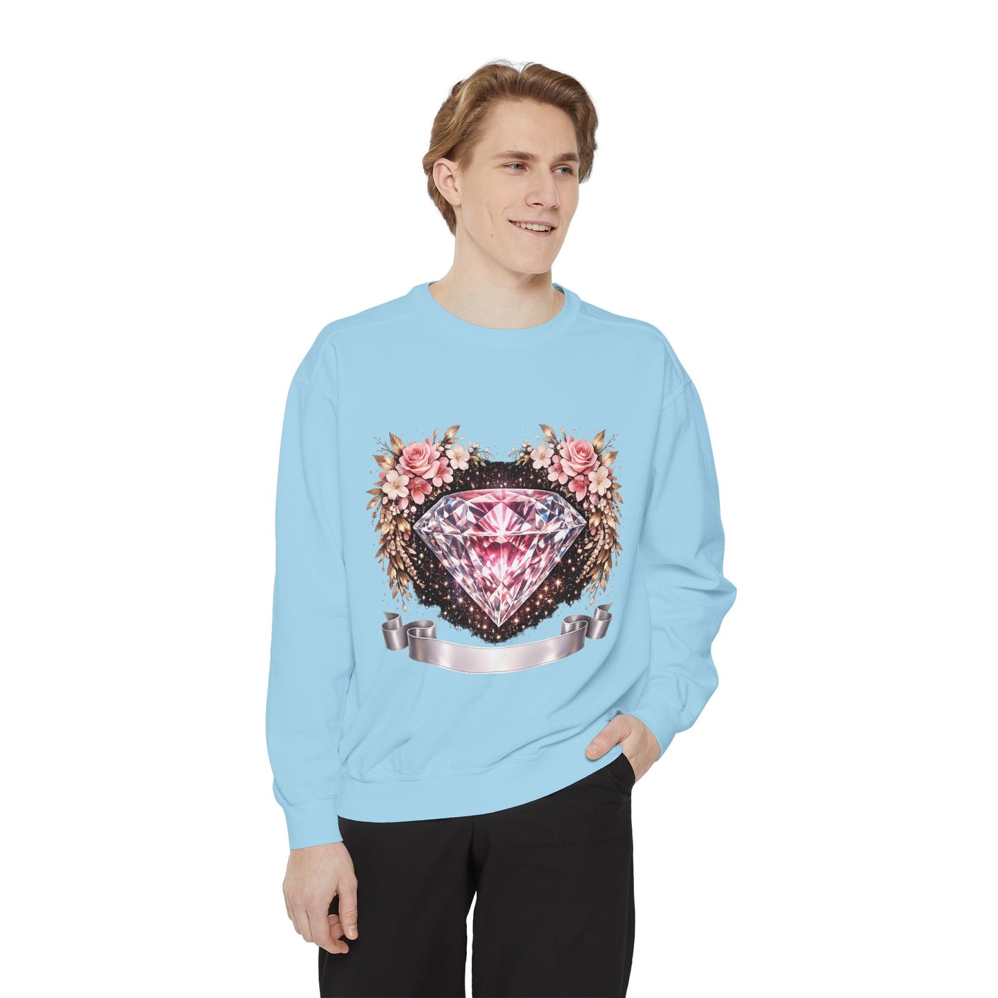 Diamond Floral Sweatshirt — Pink Gem Graphic Crewneck