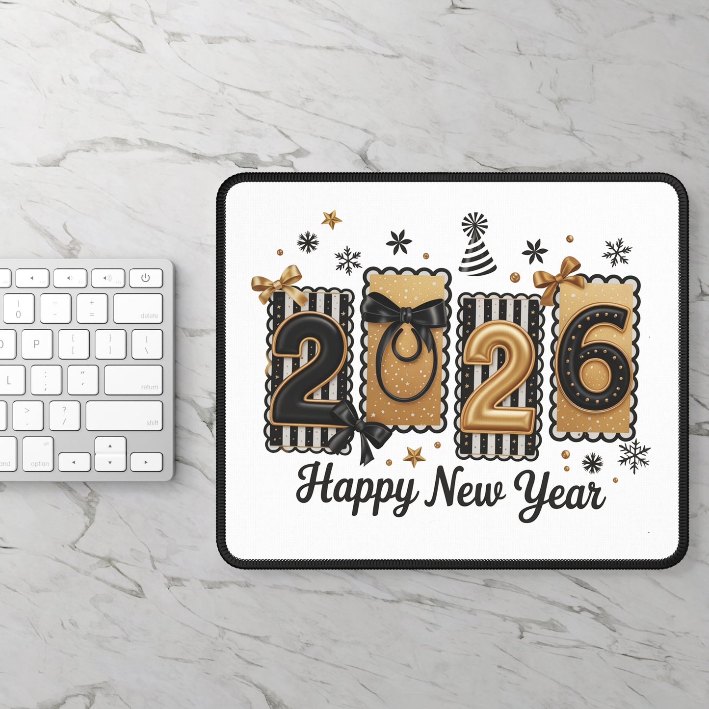 2026 Happy New Year Gaming Mouse Pad | Gold Black Celebratory Design