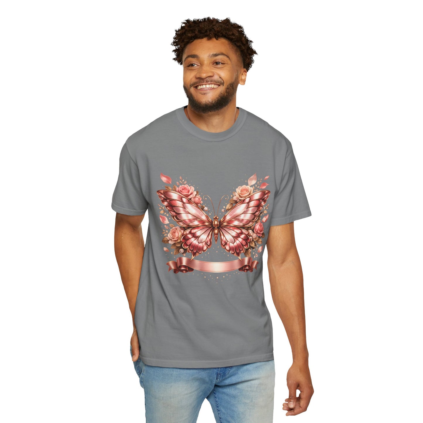Rose Gold Butterfly T-Shirt — Floral Ribbon Graphic Tee