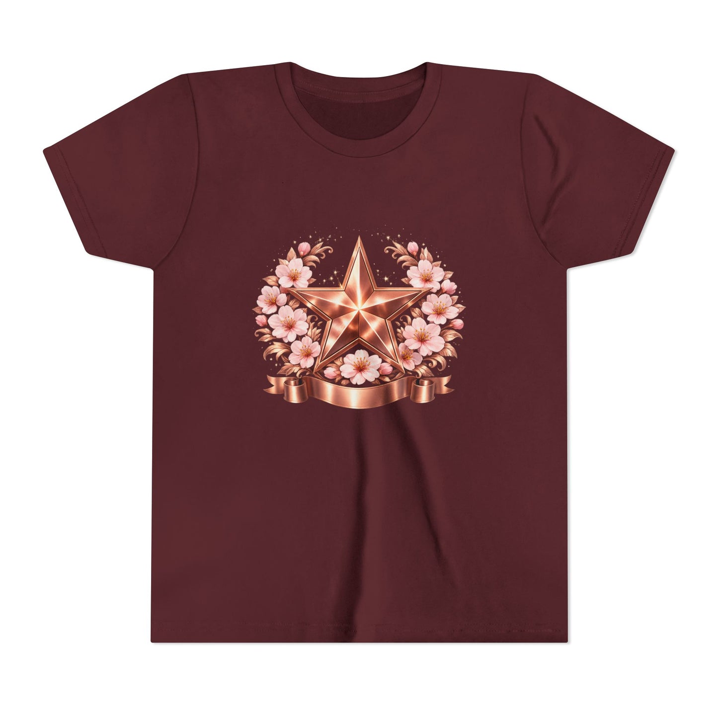 Youth Tee — Rose Gold Star with Cherry Blossom Wreath