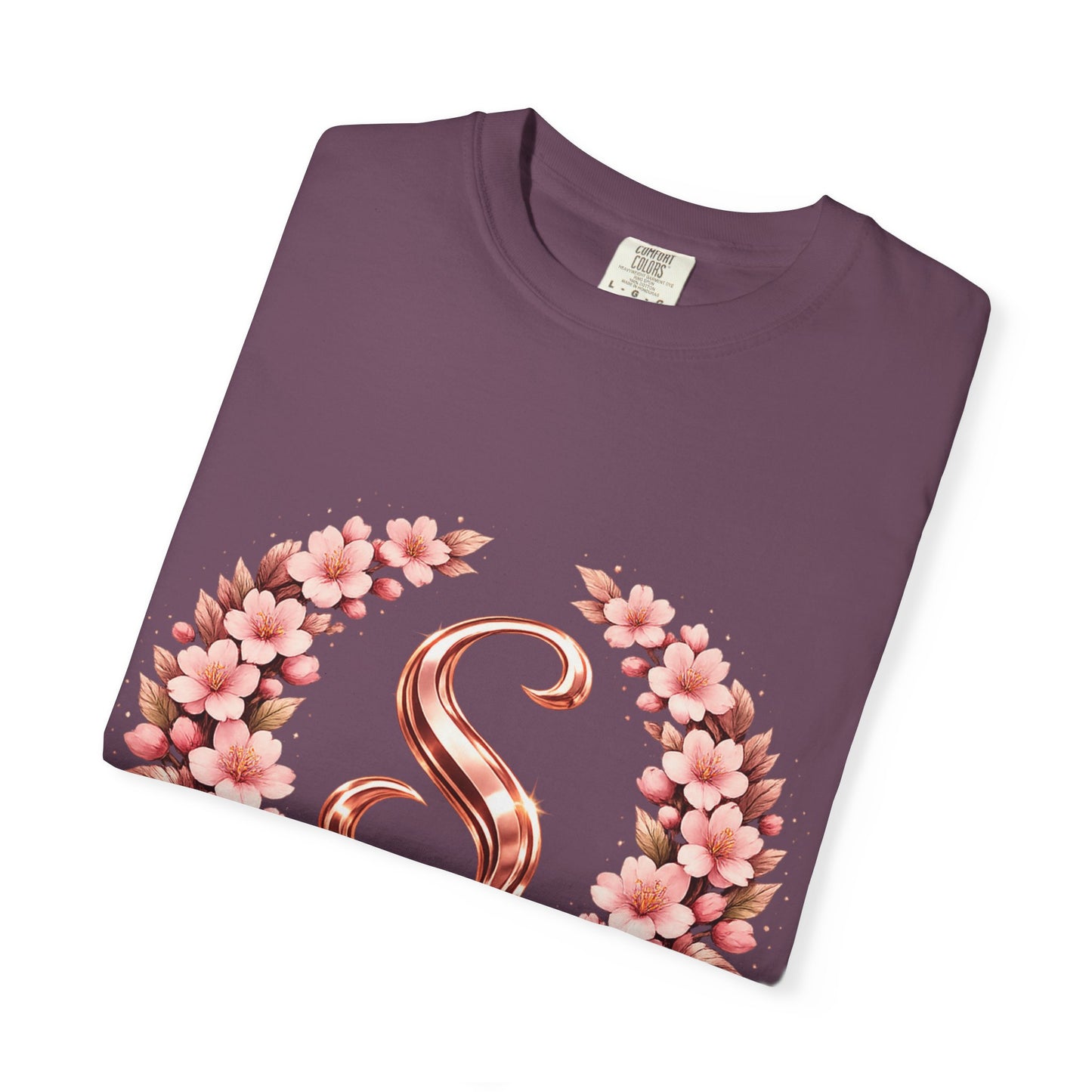 Floral Monogram 'S' T-Shirt — Rose Gold Wreath Tee
