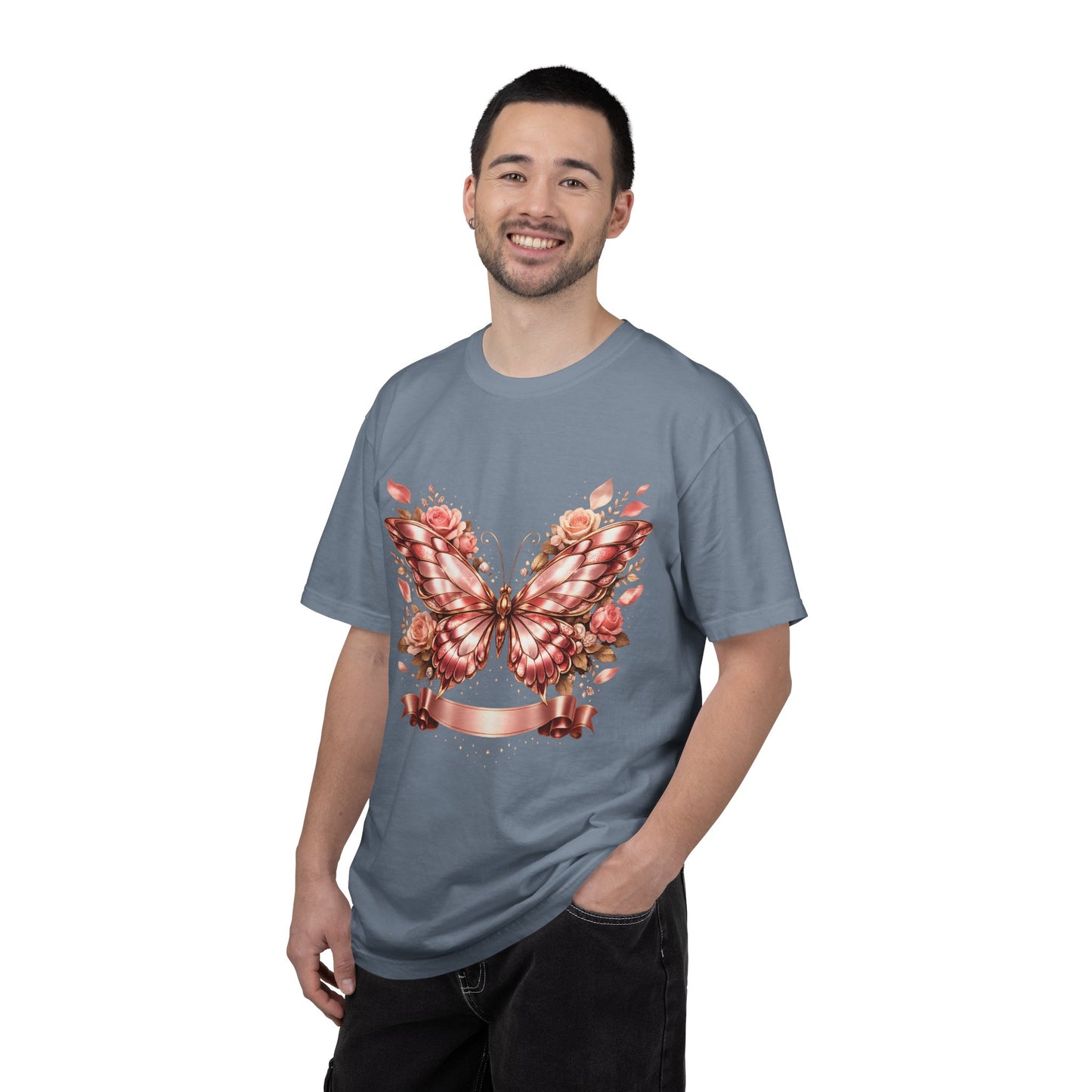 Rose Gold Butterfly T-Shirt — Floral Ribbon Graphic Tee