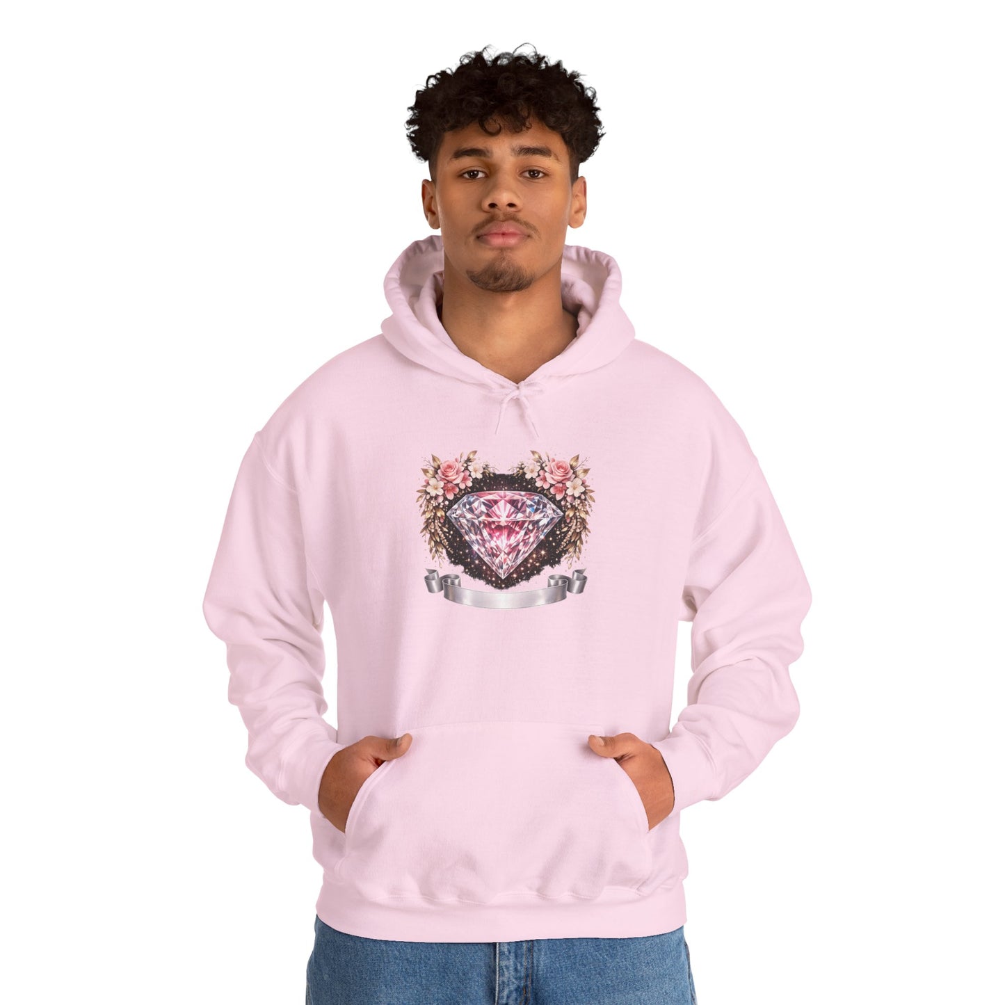Hoodie — Pink Diamond Heart Floral Crest Hoodie