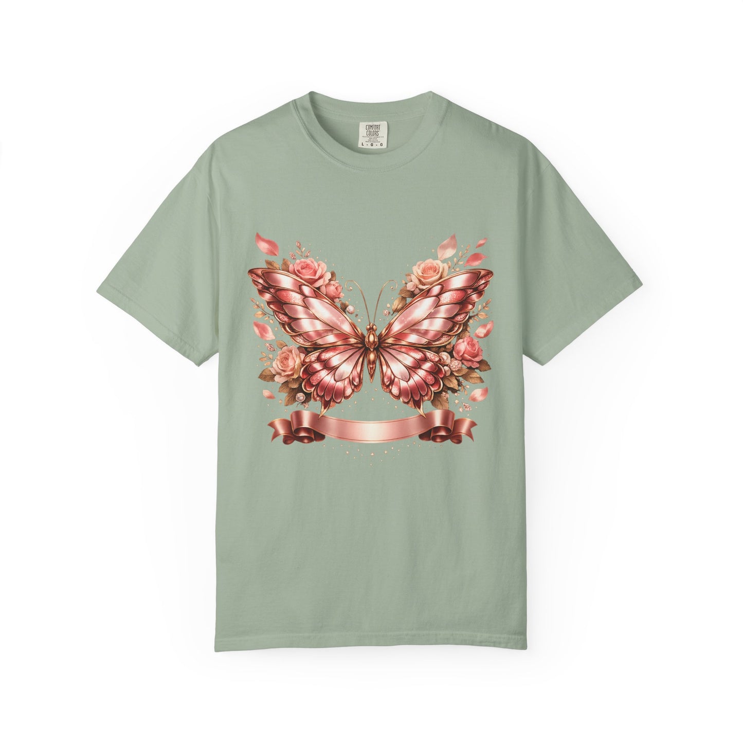 Rose Gold Butterfly T-Shirt — Floral Ribbon Graphic Tee