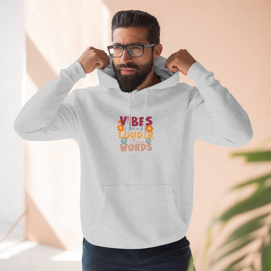 Vibes Louder Than Words Hoodie — Retro Colorful Graphic Pullover