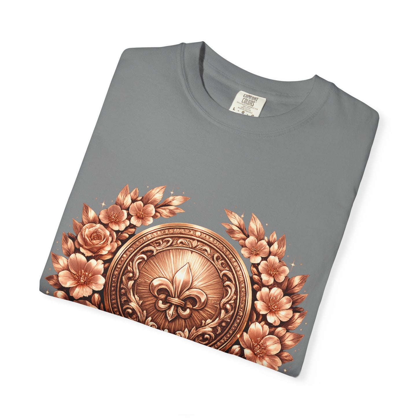 Vintage Fleur-de-Lis Crest T-Shirt — Bronze Laurel Emblem Tee