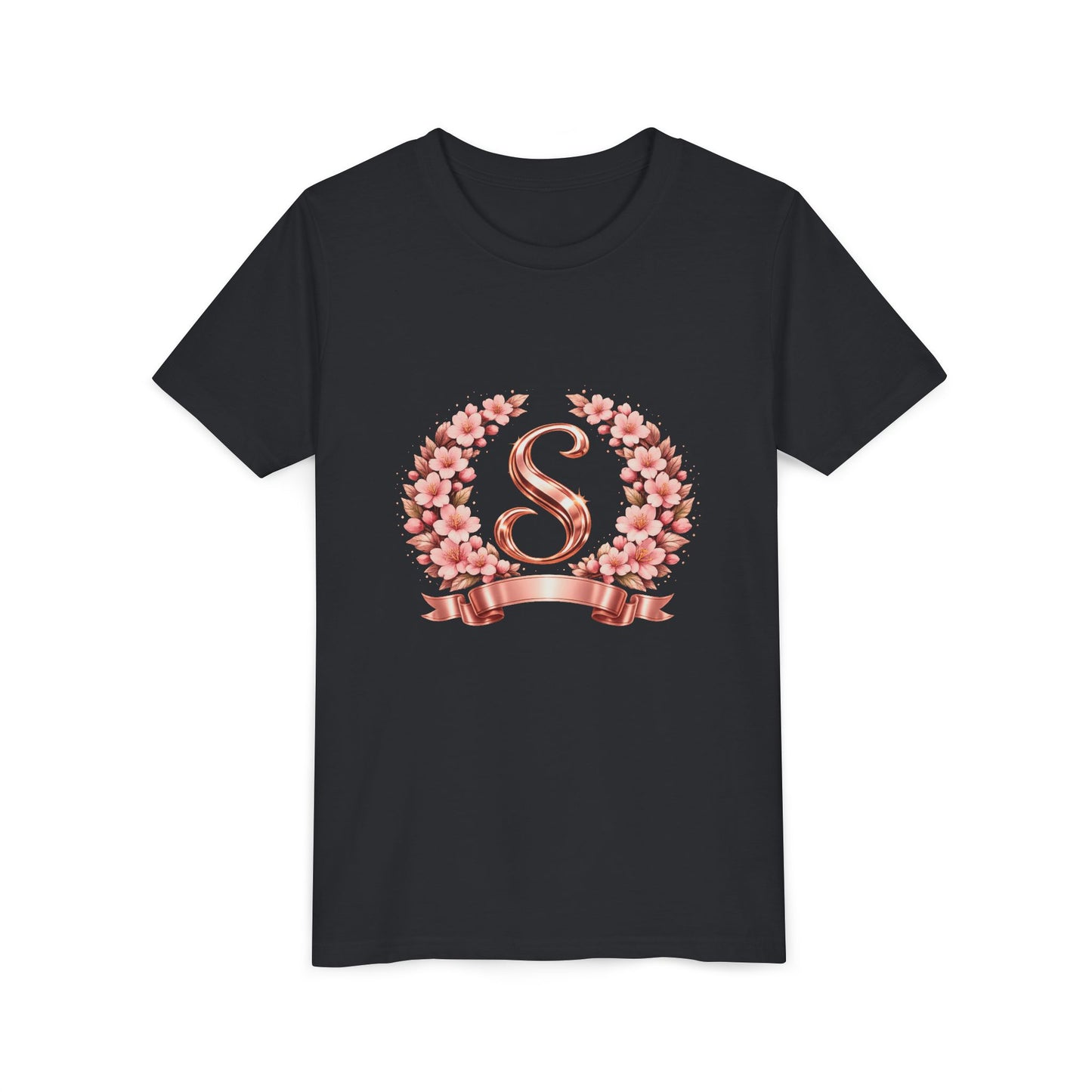Youth Tee — Rose Gold Floral Monogram 'S' Shirt