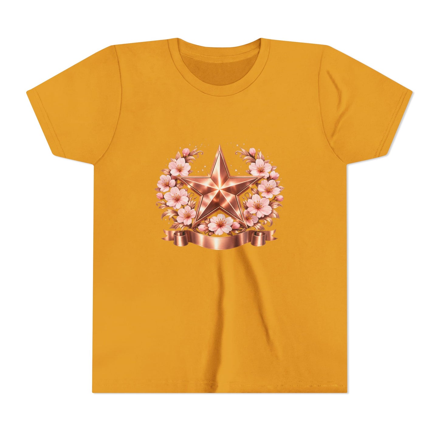 Youth Tee — Rose Gold Star with Cherry Blossom Wreath
