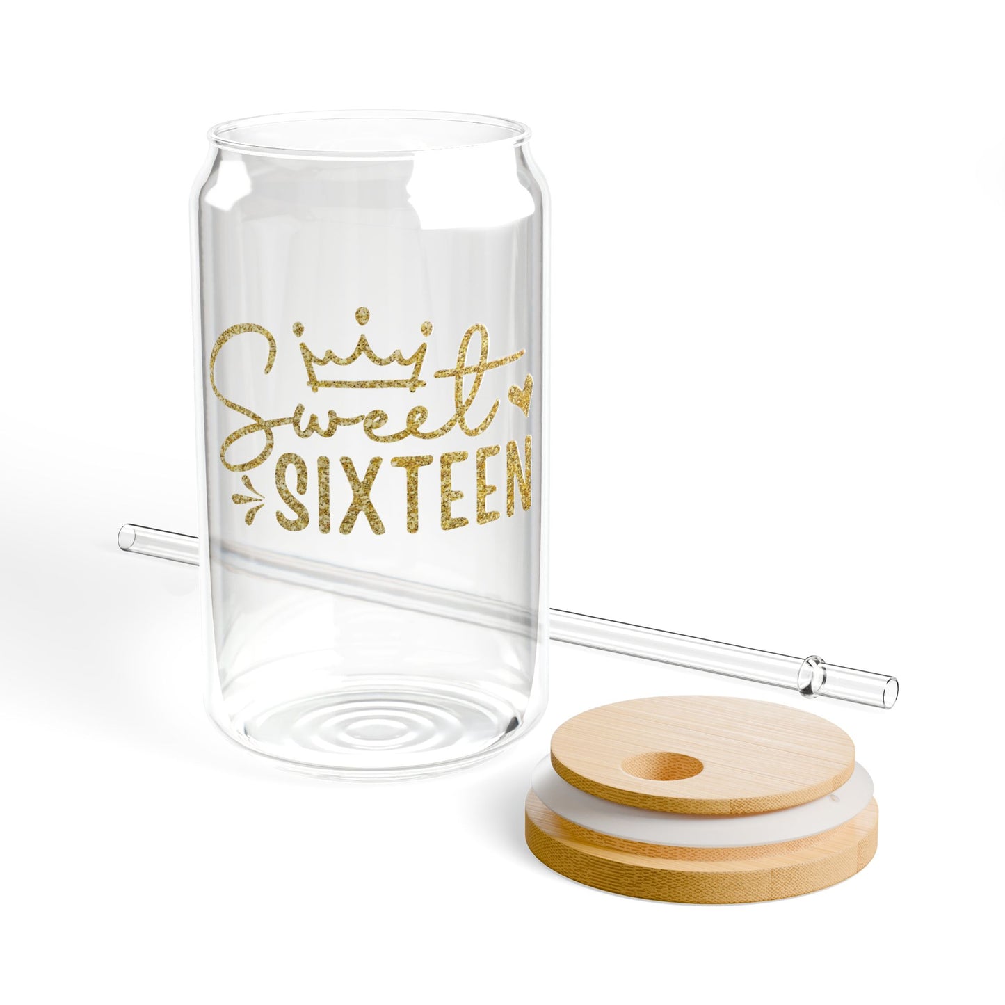 Sweet Sixteen Sipper Glass | 16oz Clear Tumbler with Straw