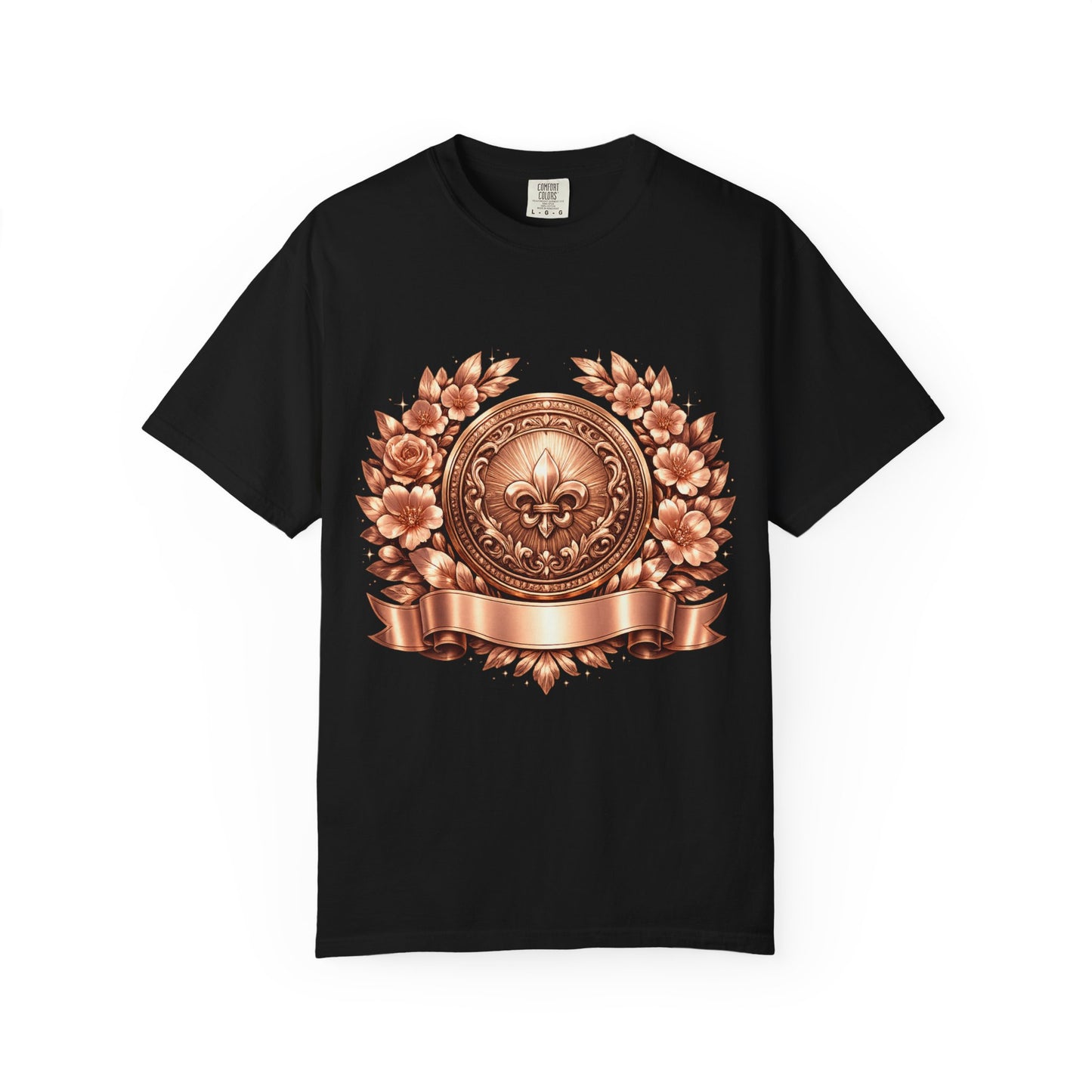 Vintage Fleur-de-Lis Crest T-Shirt — Bronze Laurel Emblem Tee