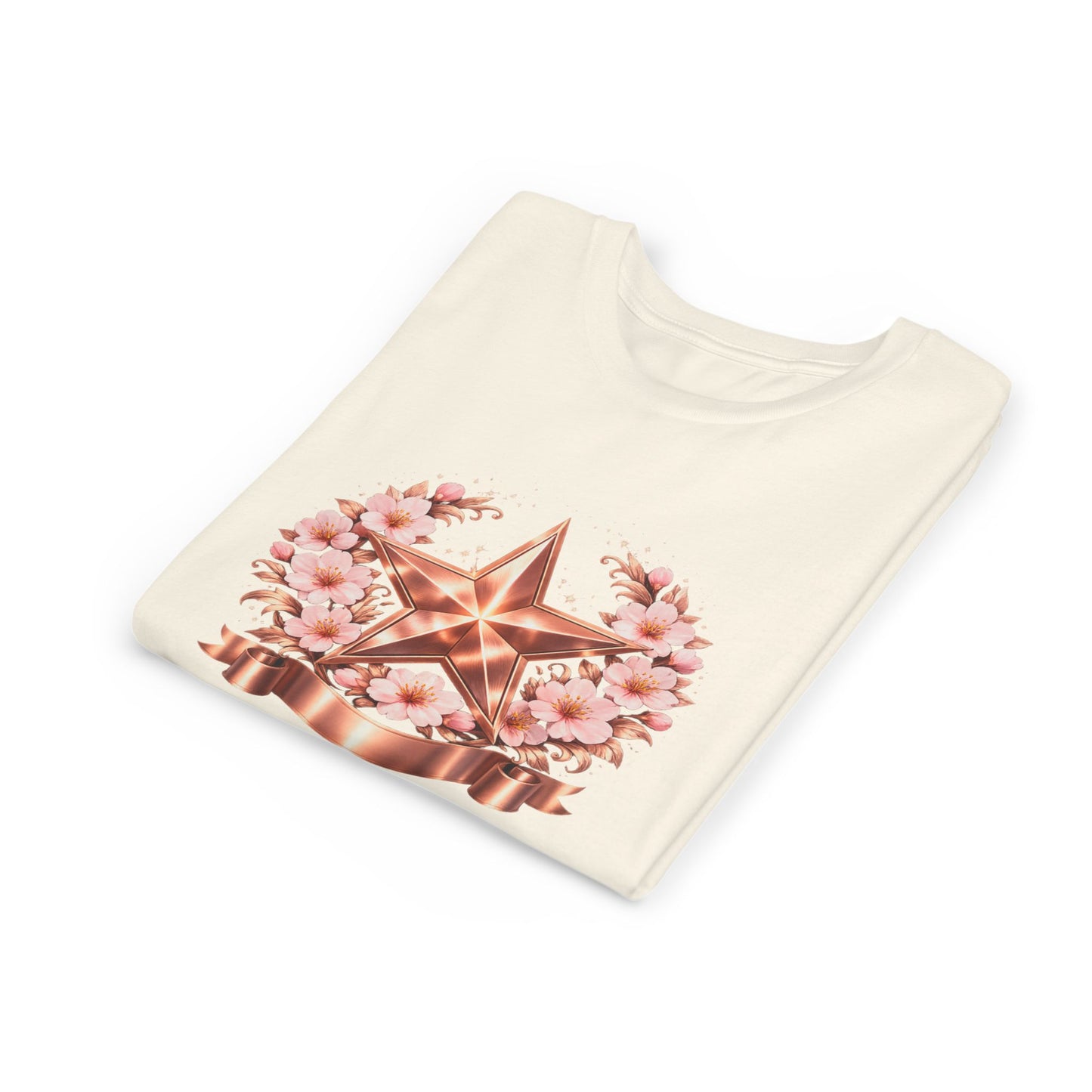 Youth Tee — Rose Gold Star with Cherry Blossom Wreath