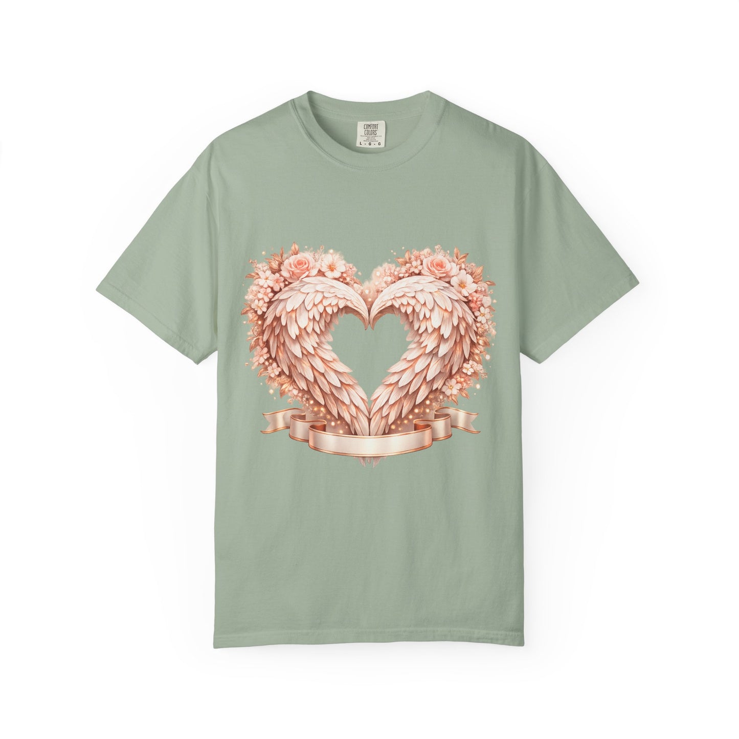 Angel Wing Heart T-Shirt — Floral Ribbon Love Graphic Tee