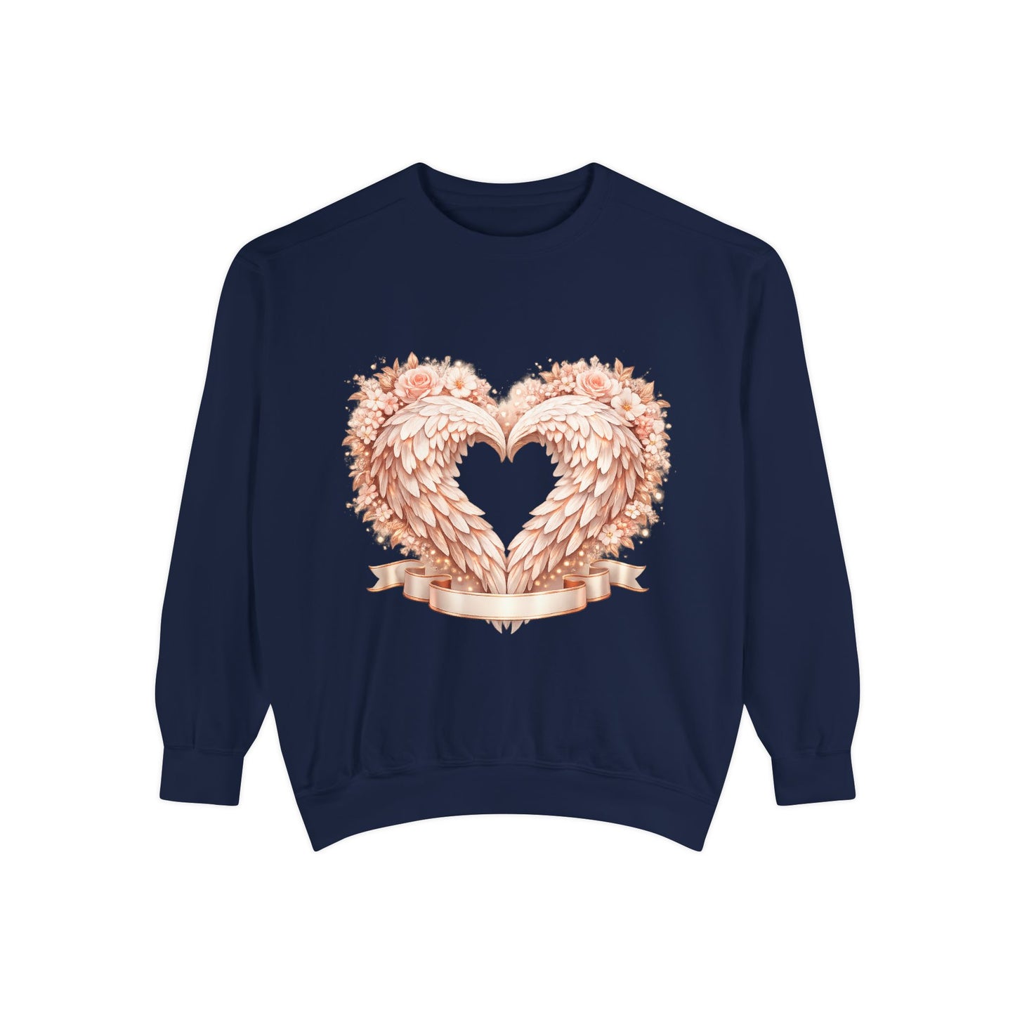 Heart Wings Sweatshirt — Rose Gold Floral Winged Heart Crewneck