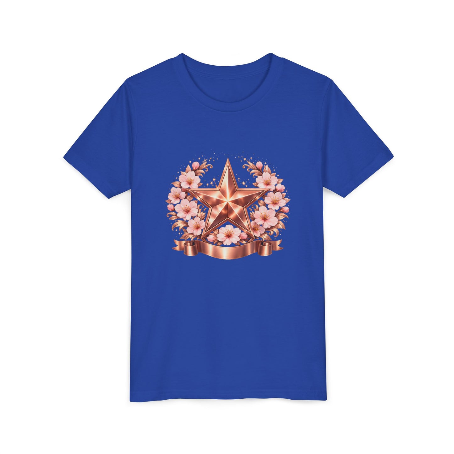 Youth Tee — Rose Gold Star with Cherry Blossom Wreath