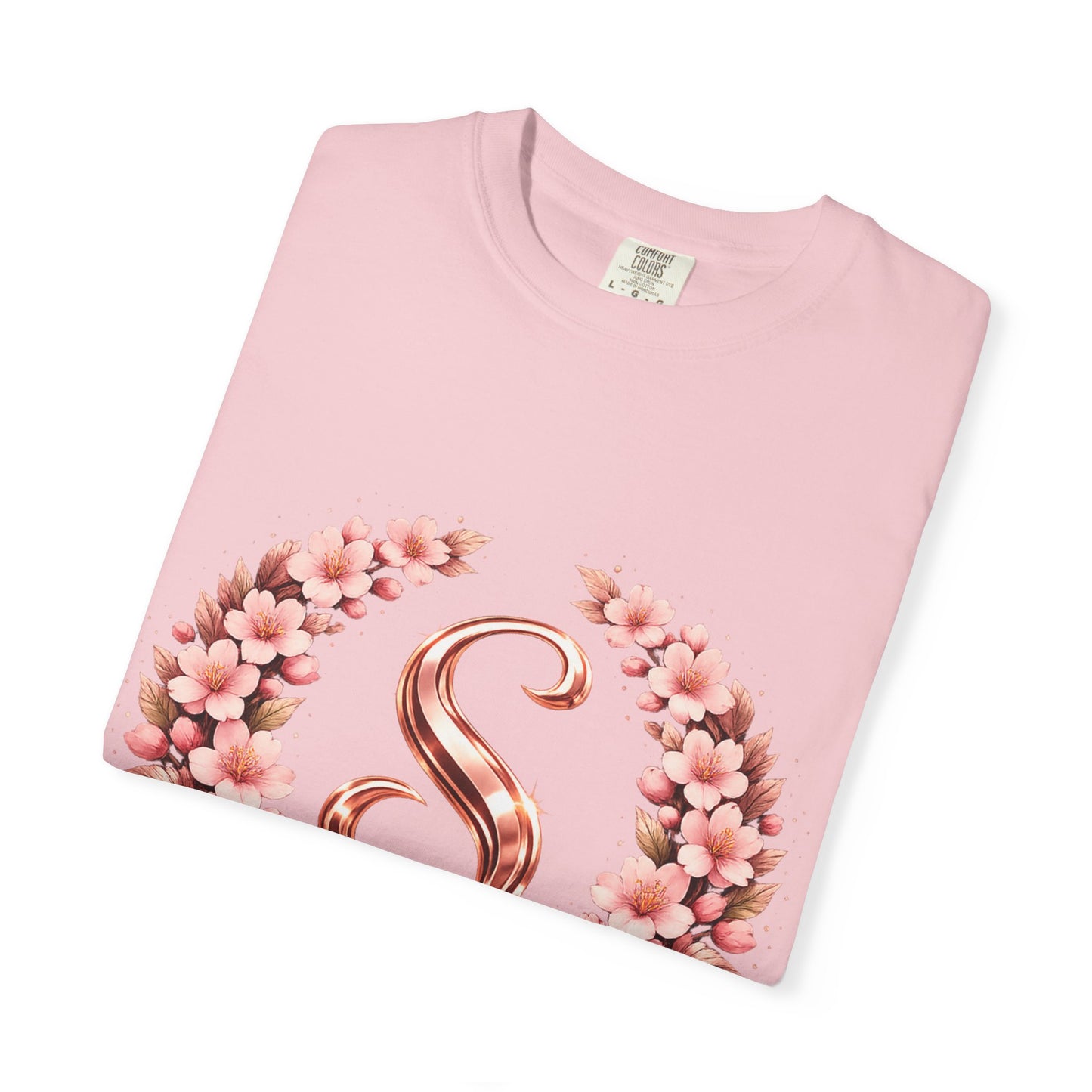 Floral Monogram 'S' T-Shirt — Rose Gold Wreath Tee