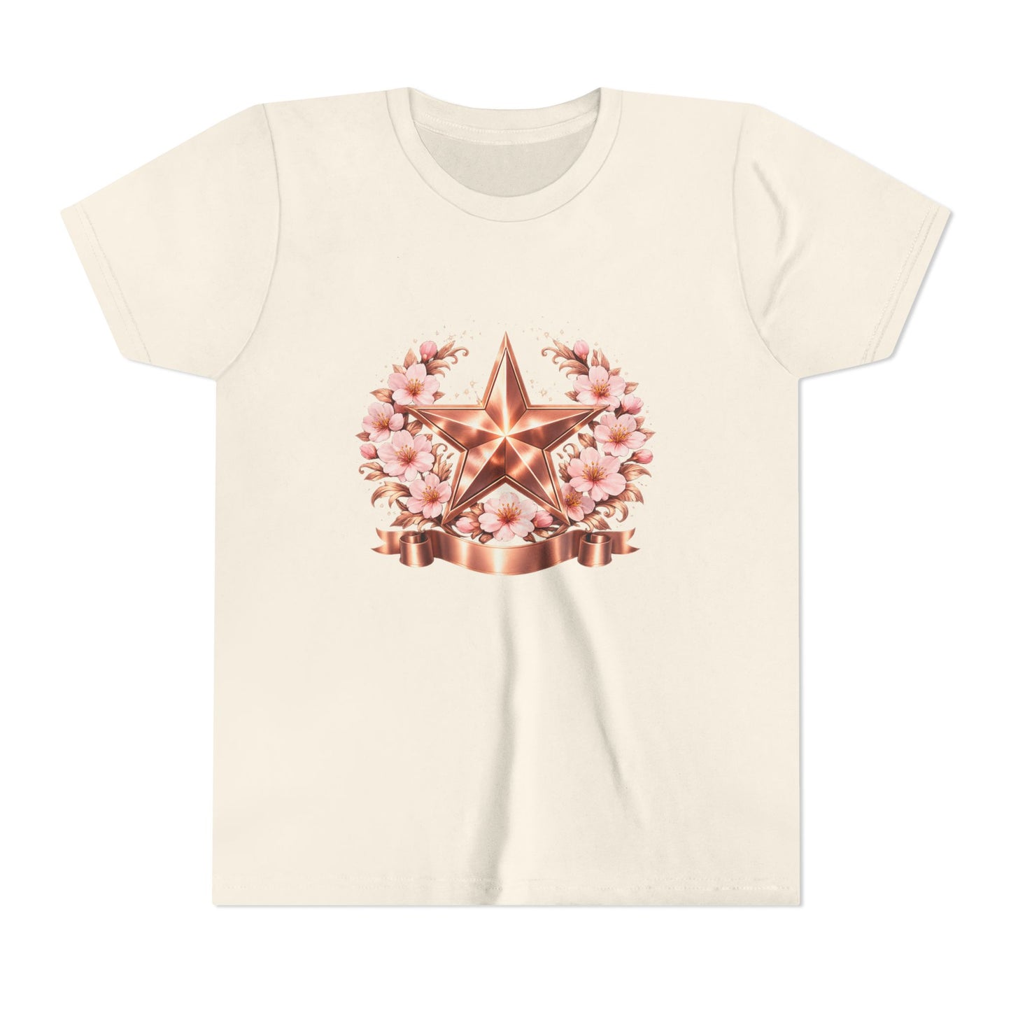 Youth Tee — Rose Gold Star with Cherry Blossom Wreath