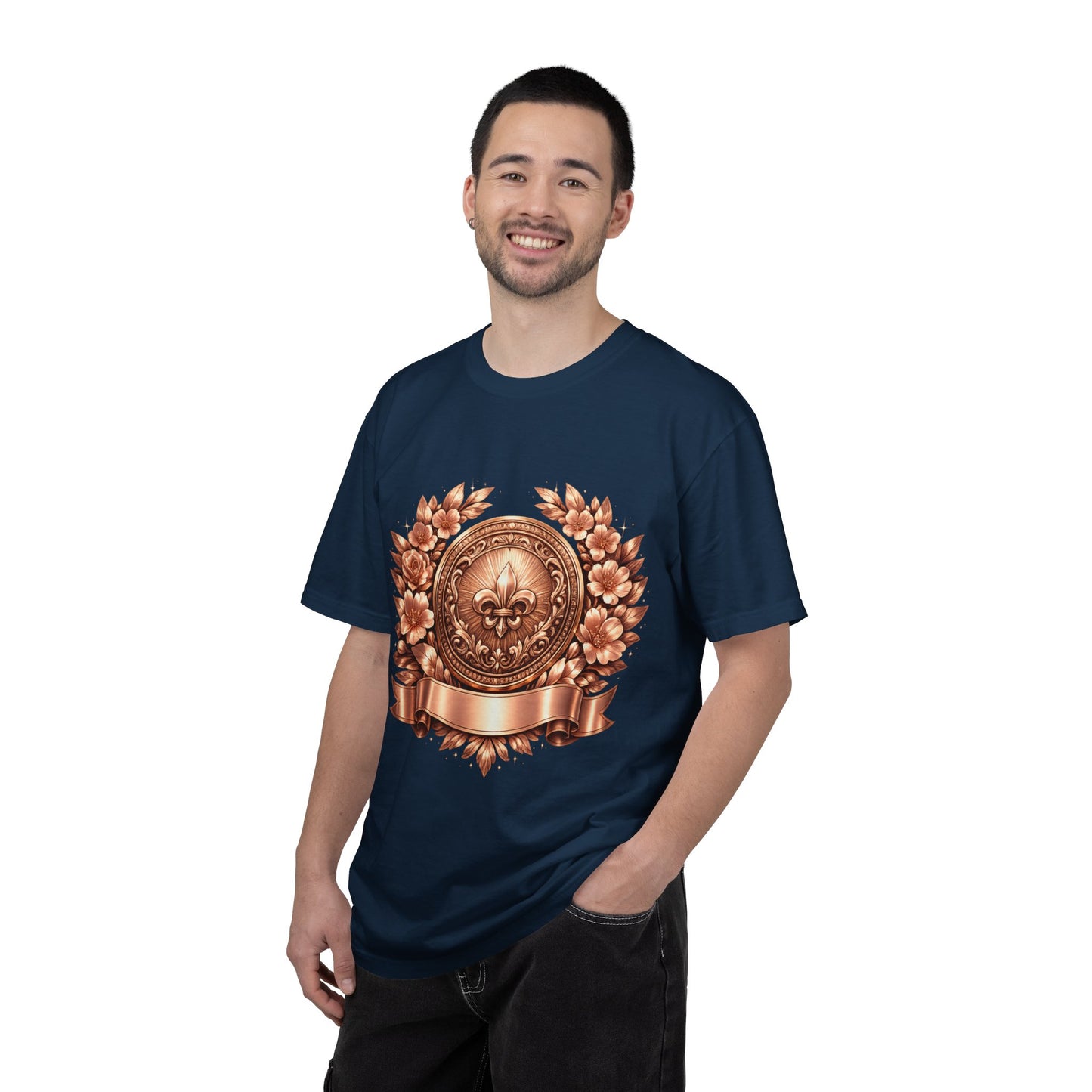 Vintage Fleur-de-Lis Crest T-Shirt — Bronze Laurel Emblem Tee