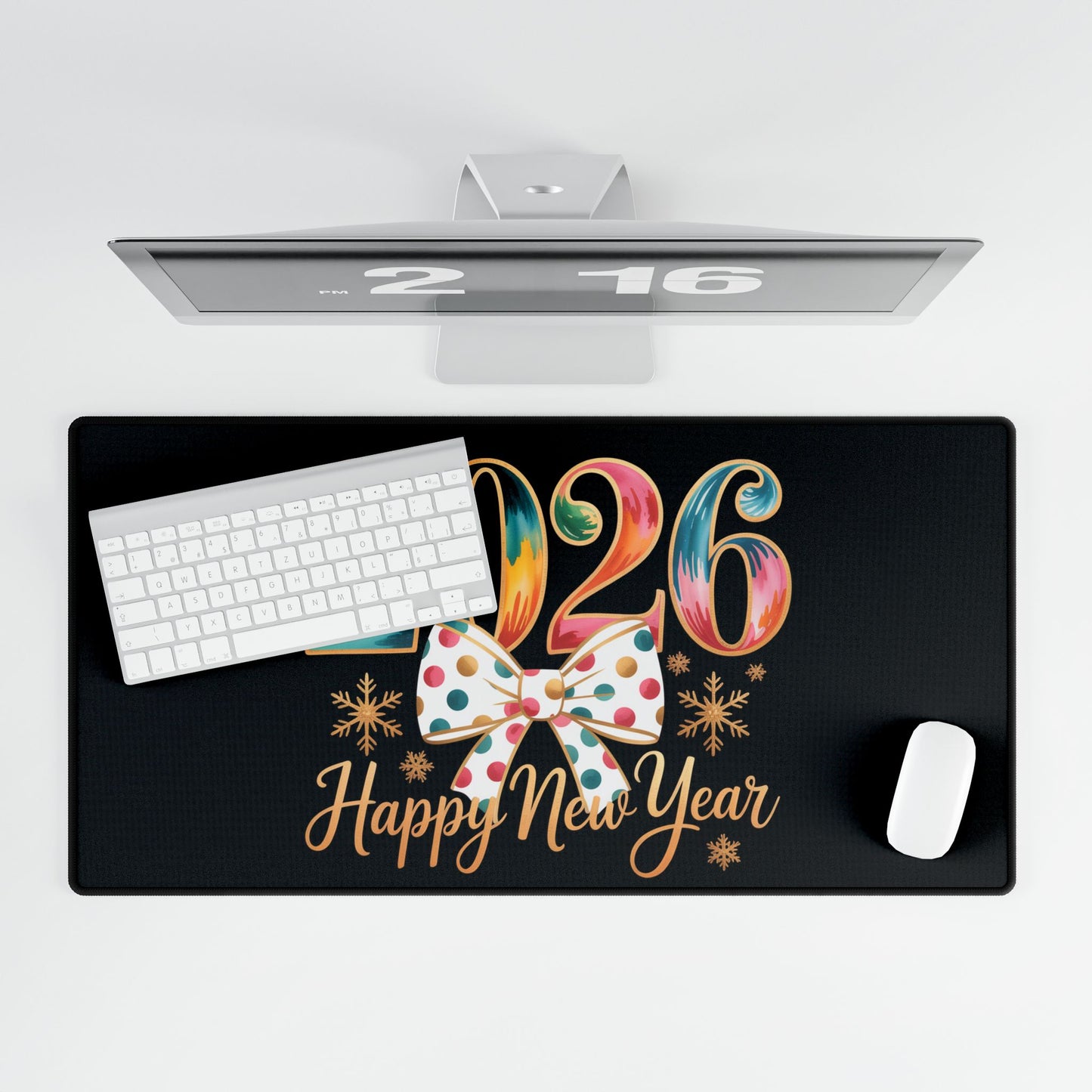 2026 Happy New Year bow Desk Mat | New Year Celebration mousepad