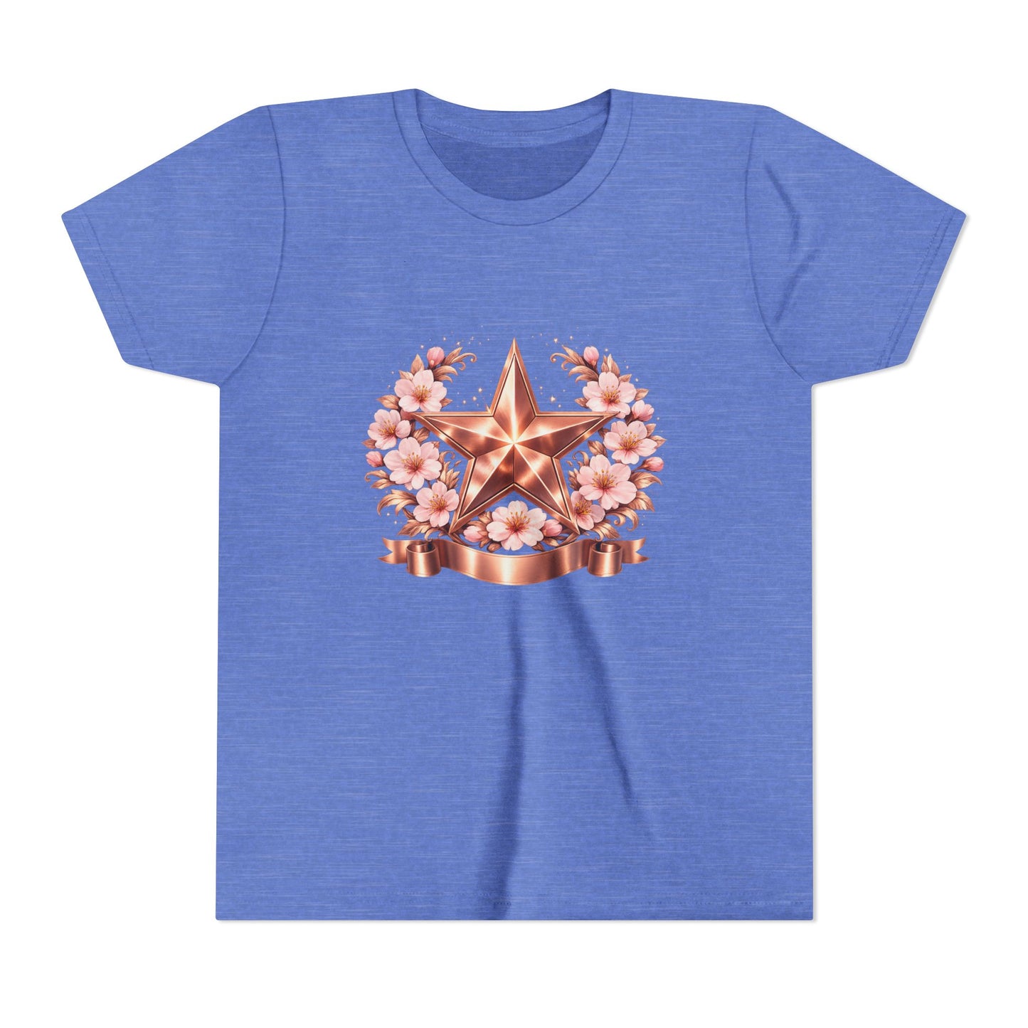 Youth Tee — Rose Gold Star with Cherry Blossom Wreath