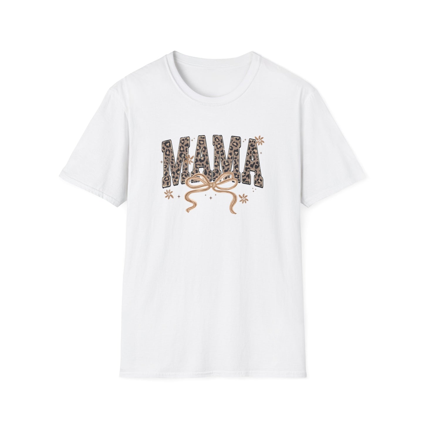 Mama Leopard Print T-Shirt — Cute Mama Graphic Tee with Bow Accent